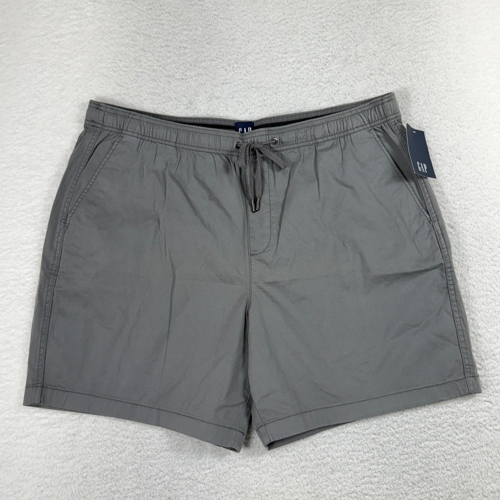 GAP Men's Sz XXL W39 Gray Pull-On Tie Shorts Flat Front Stretch NWT drawstring